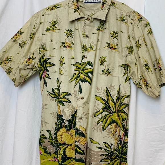 Presence Hawaiian Shirt Sz M Palm Hibiscus Cotton - Picture 6 of 8